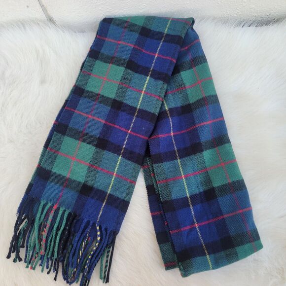 Italy Design Accessories - Italy Design cashmere blend plaid fringe detail scarf Preppy Blu/grn/red/yel
